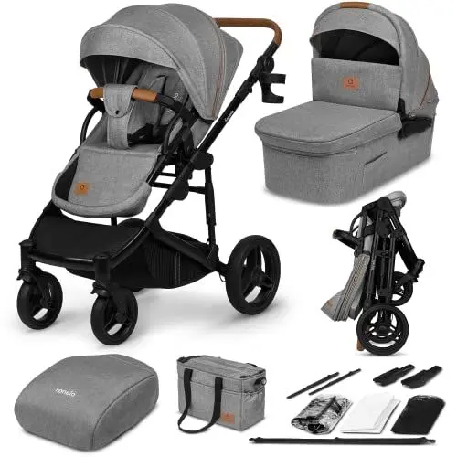 Produktbild: LIONELO Mari Tour 2-in-1 Kinderwagen bis 22kg mit Babywanne verstellbare Rückenlehne Zusammenklappbar 5-Punkt-Gurt Große 360 geländegängige Räder dreifache Dämpfung Verdeck XXL Buggy Baby Stroller