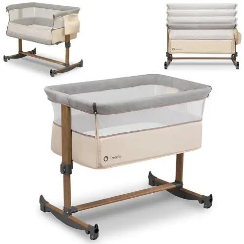 Produktbild: Lionelo Leonie 3 IN 1 Babybetten Babybett, Schaukelfunktion, 5-stufige Höhenverstellung, Schräglage, Matratze, Abnehmbare Seitenwand, Räder, Seitentasche, Einfach Transport