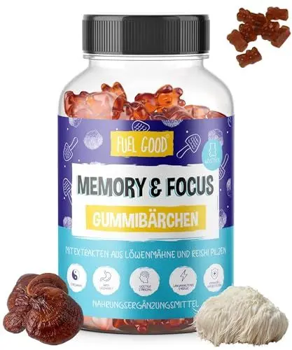 Produktbild: Lions Mane & Red Reishi Gummies, 60 Gummibärchen, Vitalpilze Löwenmähne und Reishi Gummies für Fokus, Energie, Gedächtnis, Stressabbau und Immununterstützung, Vegan, Ohne Zuckerzusatz