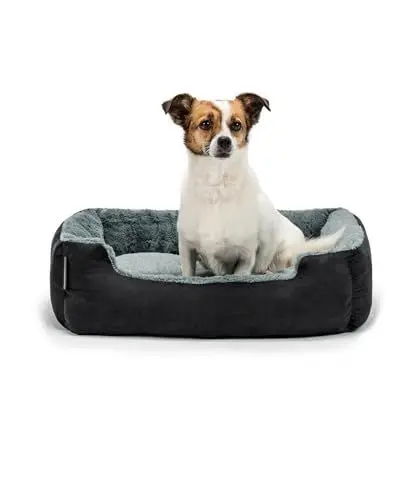 Produktbild: lionto Hundebett mit Wendekissen und Rutschfester Unterseite, Robustes Heimtierkissen mit tiefem Einstieg für Hunde und Katzen jeden Alters, 60x48 cm, kuscheliges Hundekissen, schwarz/grau