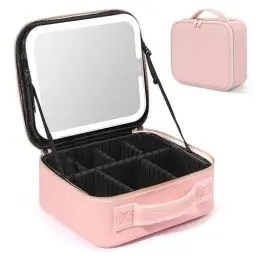 Produktbild: LIONVISON Kosmetiktasche, Tragbare Make Up Organizer Kulturtasche Damen, Kosmetiktasche mit Spiegel Groß, Professionelle Make up Tasche Travel Essentials Waterproof Schminkkoffer mit Fach, Rosa