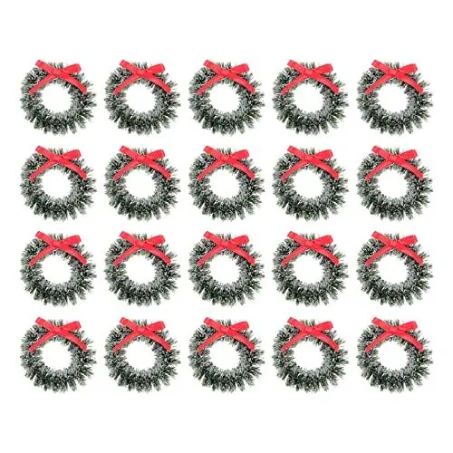 Produktbild: LIOOBO 20 Stücke Mini Weihnachtskranz mit Schleifen Miniatur Kränze Adventskranz Dekokranz Weihnachtsschmuck Weihnachtsbaum Anhänger Ornamente für Weihnachten Haustür Urlaub Puppenhaus Dekoration
