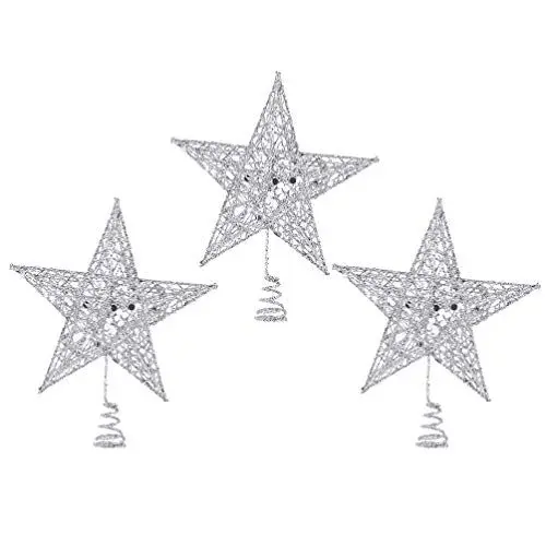 Produktbild: LIOOBO 3 Stücke Glitzer Weihnachtsbaumspitze Metall Christbaumspitze Baumspitze Baumschmuck Spitze Weihnachtsbaum Stern Weihnachtsstern Tischdeko für Weihnachten Deko