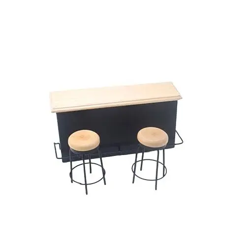 Produktbild: LIOOBO 3stücke Minibar-theke Mit Miniatur-bar-zubehör Holzornament Für Puppenhaus-mikrowelt Schreibtisch Und Stühle Langlebig Und Stabil