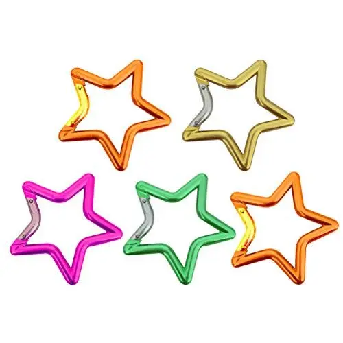 Produktbild: LIOOBO Aluminium Karabiner Clips Stern Schraubkarabiner Alu Karabinerhaken Sicherheitskarabiner Set für Klettern Outdoor Camping Wandern Angeln 5 Stücke