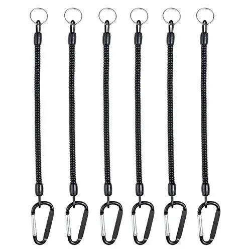 Produktbild: LIOOBO Angeln Lanyard Elastisch Sicherheitsseil Bootfahren Seile Angeln Sicherheit Draht Lanyard Fisch Werkzeuge Angelgerät 6 Stück (Schwarz)