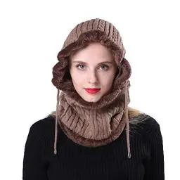 Produktbild: LIOOBO Unisex Winter Outdoor Cap Praktische Radfahren Ski Kapuzenschal Hut Tragbare Gestrickte Verdickte Mützen für Frauen Männer (Khaki) Sport im Freien
