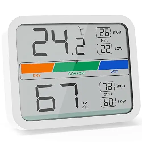 Produktbild: LIORQUE Digitales Thermometer Innen Hygrometer digital Thermo-Hygrometer mit Magnet, MIN/MAX- Aufzeichnungen Zimmerthermometer, inkl. Batterie, Weiß