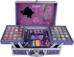 Produktbild: Lip Smacker Disney Wish Makeup Traincase, Disney Schminkkoffer für Kinder, 50+ Make-up Produkte für Gesicht, Lippen und Nägel, Inklusive Beautyzubehör für Haare und Make-up