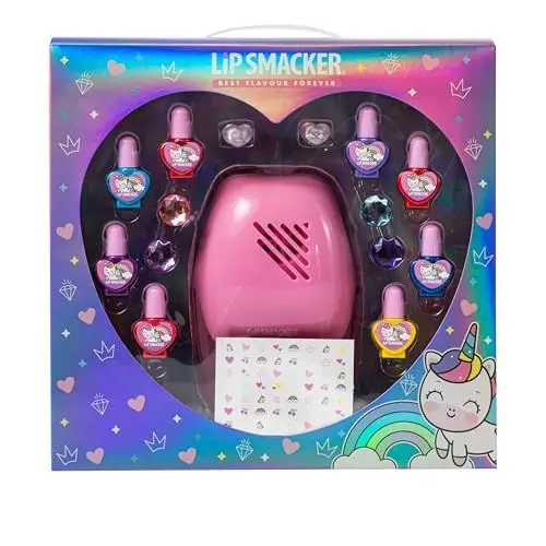 Produktbild: Lip Smacker Nail Art Blockbuster Set, Nagellack für Kinder, 8 Nagellacke, 22 Sticker und 1 Nageltrockner, Haarklammern und Ringe, All-in-One-Set
