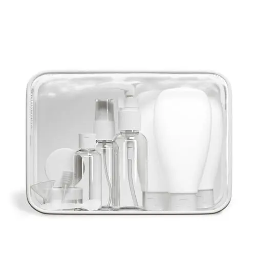 Produktbild: Lipaux Reiseflaschen-Set, auslaufsicheres Reise-Toiletten-Set, tragbare Reise-Toiletten-Behälter für Shampoo, Spülung, Lotion mit Kulturtasche (11 Stück)