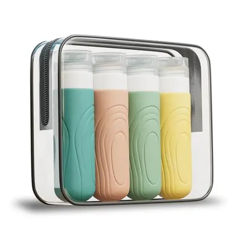 Produktbild: Lipaux Reiseflaschen für Toilettenartikel, TSA genehmigte 3oz nachfüllbare Reisebehälter, BPA frei auslaufsicheres quetschbares Silikon-Reisezubehör für Shampoo, Spülung, Lotion (4 Stück)