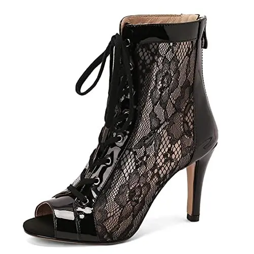 Produktbild: LIPIJIXI Mode Peep Toe Stiefeletten Damen Gladiator Sommer Stiefeletten Open Toe Stiefeletten für Frauen Mesh Stiefeletten Cutout Stiletto Hohe Ferse Black Size 43