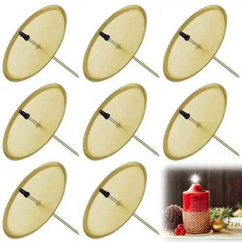 Produktbild: LIPJISL 8 Stück 8 cm Kerzenhalter Advent Kerzenteller Metall Adventskranz Kerzenhalter Weihnachten Kerzenständer Advent Kerzenstecker für Advent Weihnachten Tisch Deko Gold