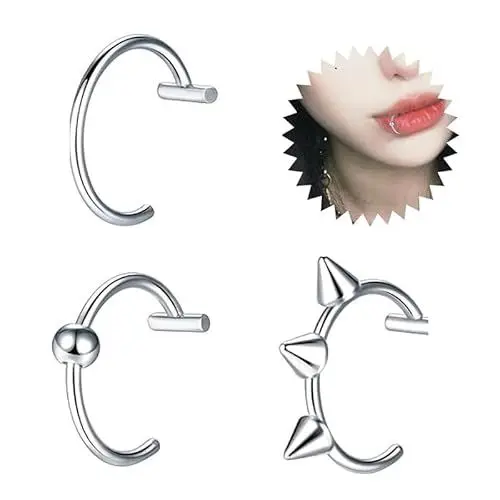Produktbild: Lippenring 3 Stück Fake Lippenpiercing Ohne Stanzen Lippenbändchen Piercing Fake Lip Ring Septum Fakes Ringpiercing Lippe Helix Piercing Fake Nasenpiercing Unisex Lippenringe/Ohrringe