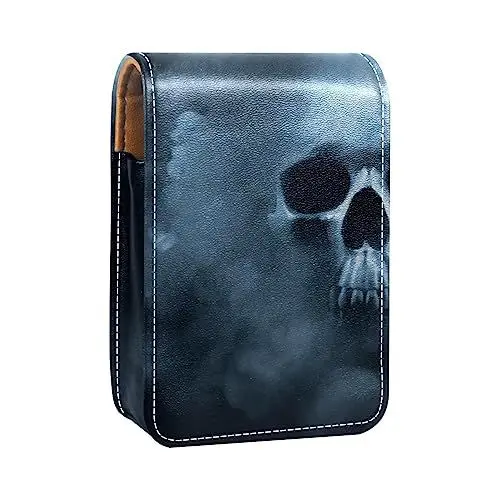 Produktbild: Lippenstift-Etui, Kosmetiktasche, Kosmetik-Organizer, Reise-Make-up-Tasche, Lippenstifthalter mit Spiegel für Geldbörse,Halloween Schädel grau