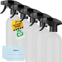Produktbild: lippus Leere Sprühflaschen (5 STÜCK) Set 500ml + beschriftbare Etiketten - rPET (recycelt) – 3-Modi Sprühköpfe – Extra stabil und langlebig - Ideal für Reinigungsmittel, Blumen- und Pflanzensprüher