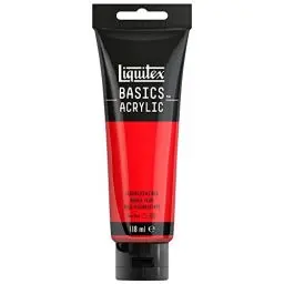 Produktbild: Liquitex 8870072 Basics - Acrylfarbe, monopigmentierte Künstlerpigmente, lichtecht, mittlere Viskosität, Archivqualität, seidenglänzender Finish, 118ml Tube - Rot Fluo, Acrylfarbe - 118ml Tube