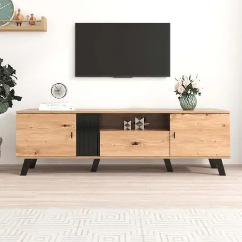 Produktbild: LIRDDY TV Sideboard, TV-Schrank mit Holz- und Schwarz Design,TV-Möbel, Lowboard mit Schubladen, Vielfältige Aufbewahrungsfunktionen, einzigartiges Erscheinungsbild.