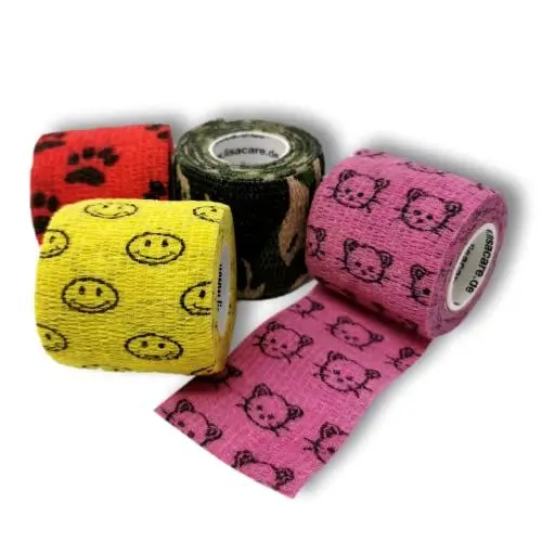 Produktbild: LisaCare Kohäsive Bandage Fixierbinde Selbsthaftend Elastisch - 4er Set - 5cm Breit x 4,5m dehnbar mit Motiven | Wundverband | Pflasterverband | Kinderpflaster | Haftbandage | Verband