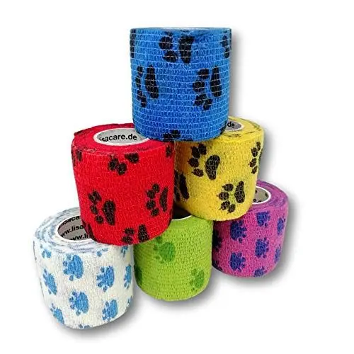 Produktbild: LisaCare selbsthaftende Bandage - 6 Rollenpflaster Hunde Verbandsmaterial 5cm - elastische Bandage - Haftbandage Hund medizinisch zertifiziert (3x Tatzen & 3x Pfoten)
