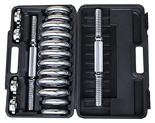 Produktbild: Lisaro 15kg Hantelset + Hantelkoffer – Chromed Kurzhantel-Set| 30mm