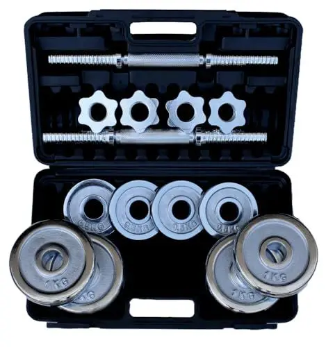 Produktbild: Lisaro 10kg Hantelset + Hantelkoffer – Chromed Kurzhantel-Set| 30mm (10, Kilogramm)