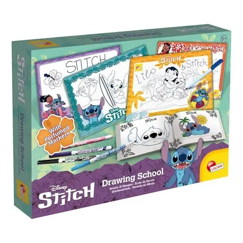Produktbild: Lisciani - DISNEY STITCH - Stitch Zeichenschule - Kreatives Zeichen- und Malset für Kinder ab 5 Jahren - 4 abwischbare Schiefertafeln, Filzstifte Übungsbuch - Schreiben Zeichnen lernen