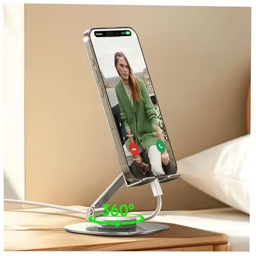 Produktbild: LISEN 360° Drehbarer Handy ständer Handyhalterung Tisch, Handyhalterung Schreibtisch Bücherständer Silber Handyhalter Tisch Elektronische Produkte Fotodisplays für Alle 4-8 Zoll Display Regal Ständer