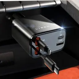 Produktbild: LISEN 69W Einziehbares Zigarettenanzünder USB C Schnellladegerät Ladegerät Auto Retractable ladekabel Auto KFZ Ladegerät 12V USB Adapter Auto zubehör für iPhone 16 15 14Pro Max iPad Samsung(schwarz)