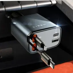 Produktbild: LISEN Zigarettenanzünder USB C Auto zubehör 69W Auto Ladegerät Retractable ladekabel Auto 12V USB Adapte Schnellladegerät KFZ Ladegerät für iPhone 16 15 14 13 Pro Max iPad Samsung Pixel
