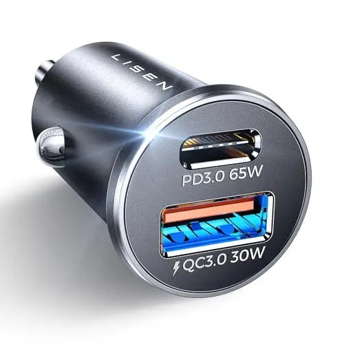 Produktbild: LISEN 95W Zigarettenanzünder USB C Adapter (PD65W Mini Titanium) 12v USB Adapter Auto Ladegerät Autoladegerät Zigarettenanzünder kfz ladegerät USB C für Samsung S24 S23 Android iPad iPhone 15 Pro Max