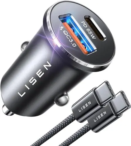 Produktbild: LISEN 95W KFZ Ladegerät USB C, für MacBook Pro 12V USB Adapter Auto PD 65W, USB Zigarettenanzünder Adapter Schnellladung Mit USB C Kabel, für iPad Galaxy S25 S24 iPhone 16 15 Pro Max