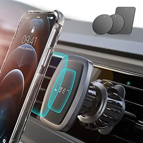 Produktbild: LISEN Handyhalterung Auto Magnet 2024 Upgraded Clamp Handyhalter Auto Zubehör Lüftung KFZ Handy Halterung mit 6 Starke Magnet 3 Metallplatte, Kompatibel für iPhone Samsung Huawei Smartphone