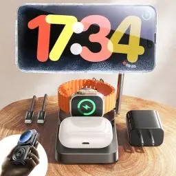 Produktbild: LISEN MagSafe Ladegerät Für iPhone Wireless Charger, 3 in 1 Ladestation Apple Watch und iPhone Kompatibel mit iPhone 16 15 14 13 12 Serie, Bed Induktive Ladestation Für Apple Watch & Air Pods Schwarz