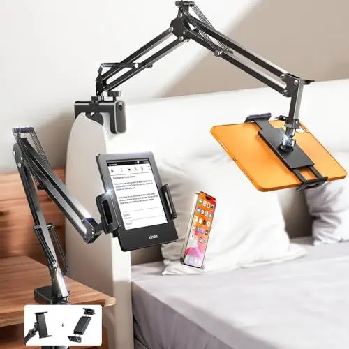Produktbild: LISEN for iPad Tablet Halterung Bett, Superflexibel Einstellbar Kindle Halterung Lang Tablet Arm 2 Clips Handy Halterung Bett für Samsung Galaxy Smartphone 4 bis 13 Zoll Geräte