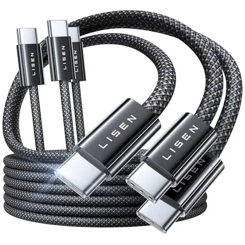 Produktbild: LISEN USB C Kabel 100w 3 Stück (1M+2M+2M) USB C auf USB C Kabel, USB-C auf USB-C Nylon-Geflecht Schnell Ladekabel C auf C für iPhone16 pro iPad Pro MacBook Air, Samsung Galaxy S24, Laptops