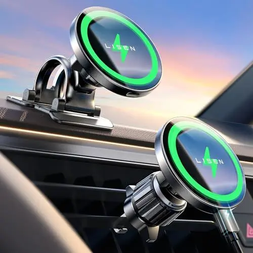 Produktbild: LISEN für Magsafe Autohalterung 15W Handyhalterung Auto mit Ladefunktion Handy Halterung Auto Magsafe Ladegerät Kfz- Handyhalterung Magnet Wireless Charger Auto Zubehör für iPhone 16/15/14/13/12