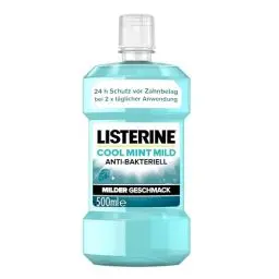 Produktbild: LISTERINE Cool Mint Mild (500 ml), antibakterielle Mundspülung mit ätherischen Ölen & ohne Alkohol, mildes Zahnpflege Mundwasser, reduziert Zahnbelag, bekämpft wirksam Mundgeruch