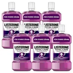 Produktbild: LISTERINE Total Care Zahn-Schutz (6 x 500 ml), Zahnpflege Mundwasser stärkt die Zähne durch Fluorid, antibakterielle Mundspülung gegen Karies mit 6 in 1 Wirkung, bis zu 24h frischer Atem