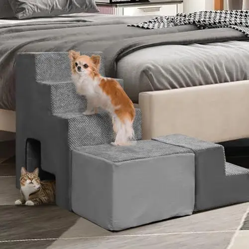 Produktbild: LitaiL Hundetreppe Bett 60cm Hoch, passt Sich jeder Seite des Bettende an, Multizweck Hunderampe für Boxspringbett, rutschfeste Haustiertreppe aus Schaumstoff für Kleine Hunde, Katzen