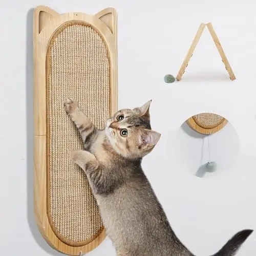 Produktbild: LitaiL Kratzbrett Wand aus Sisal Kratzmatte und Massivholz, Süße Kratzbretter Katze, Maße 21 x57,5 cm, Kratzwand für Katzen für Sofaschutz