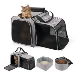 Produktbild: LitaiL Transportbox Katze Katzen Transportboxen, Faltbare Katzentransportbox mit Katzenklo, Transporttasche Katze mit Katzentoiletten, Haustiertragetasche für Kleine Hund, Welpe