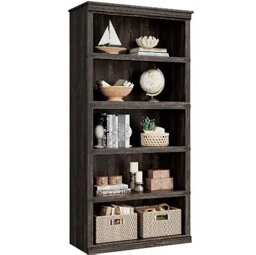 Produktbild: Litake Bücherregal Mit 5 Fächern Bücherschrank Würfelregal Freistehend Standregal Büroregal Aufbewahrungsregal Aktenregal für Wohnzimmer Schlafzimmer Büro Dunkle Eiche