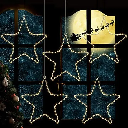 Produktbild: Litake LED Weihnachtsstern Beleuchtung, 6M 60 LED Jeder Stern Weihnachtslichter Stern Fensterdeko Weihnachtsdeko Batteriebetrieben Timer Warmweißen (5 Stk)