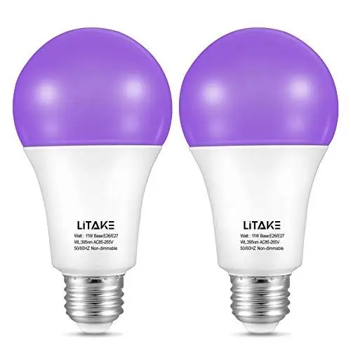 Produktbild: Litake UV Schwarzlicht Glühbirne, 11W LED UV E27 Glühlampe Black Light Bulb 385-400nm UVA Schwarzlicht UV Beleuchtung Partylicht Neonfarben für Halloween Party Disco Club Bar Körperkunst-2 Stk