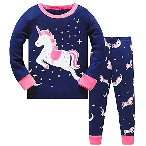 Produktbild: LitBud Mädchen Kinder Schlafanzüge Einhorn Nachtwäsche 2 stücke Lange Ärmel Tops + Hosen Sets für Kinder Größe 6-7 Jahre 7T Weihnachten das Erntedankfest Geschenk