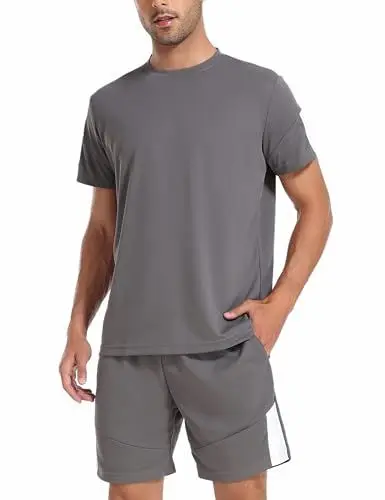 Produktbild: Litherday Jogginganzug Herren Activewear Sport Set Herren Sportanzug Trikot mit Sporthose Kurz Für Fitness Basketball A-Dunkelgrau XL