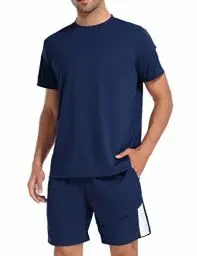 Produktbild: Litherday Trainingsanzug Herren kurz Sportanzug Activewear Set Sommer Sportbekleidung Shirt mit Sport Shorts A-Dunkelblau M