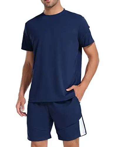 Produktbild: Litherday Trainingsanzug Herren kurz Sportanzug Activewear Set Sommer Sportbekleidung Shirt mit Sport Shorts A-Dunkelblau M